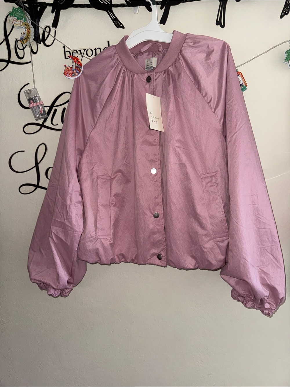 a new day Dusty Rose Satin Bomber Jacket